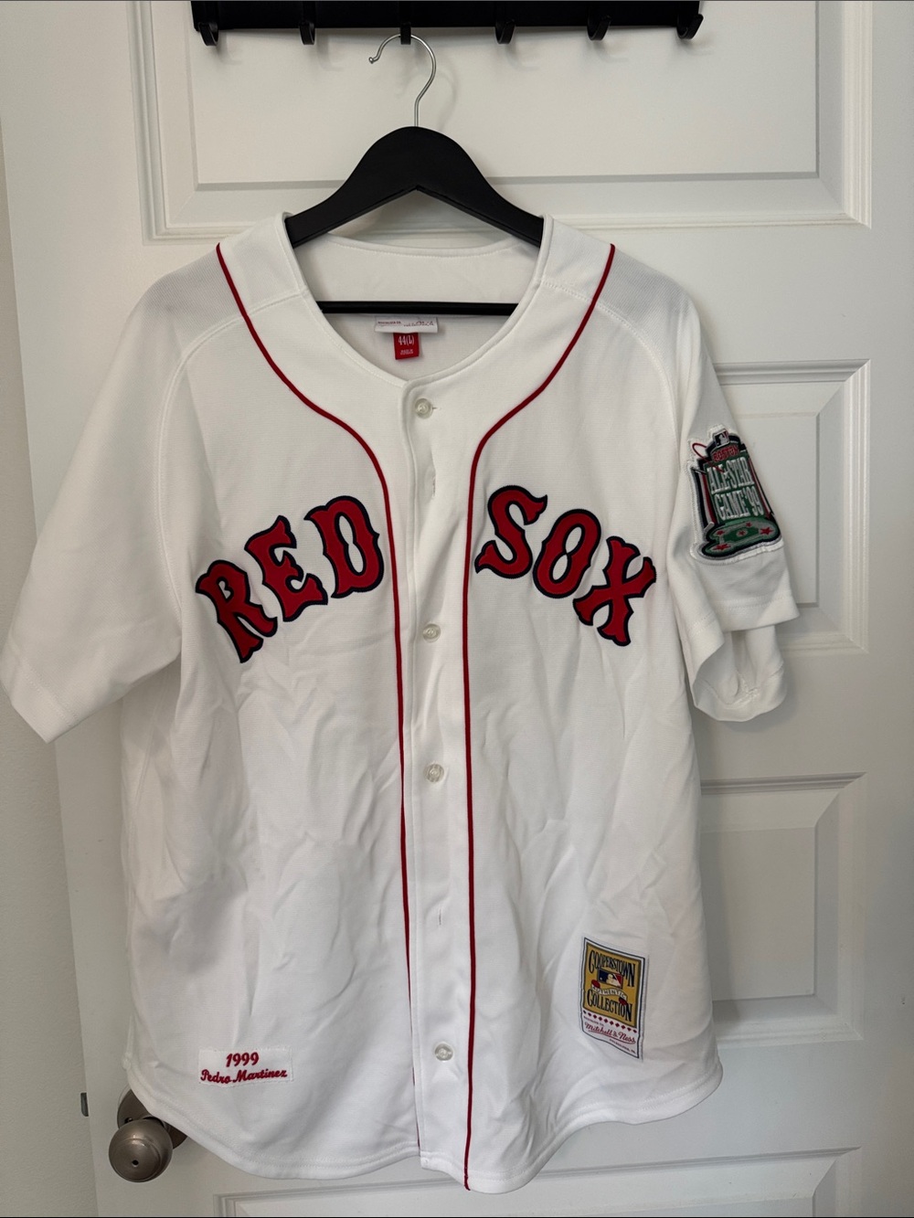 Pedro Martinez Red Sox Majestic White Baseball Jersey with Red Numbers